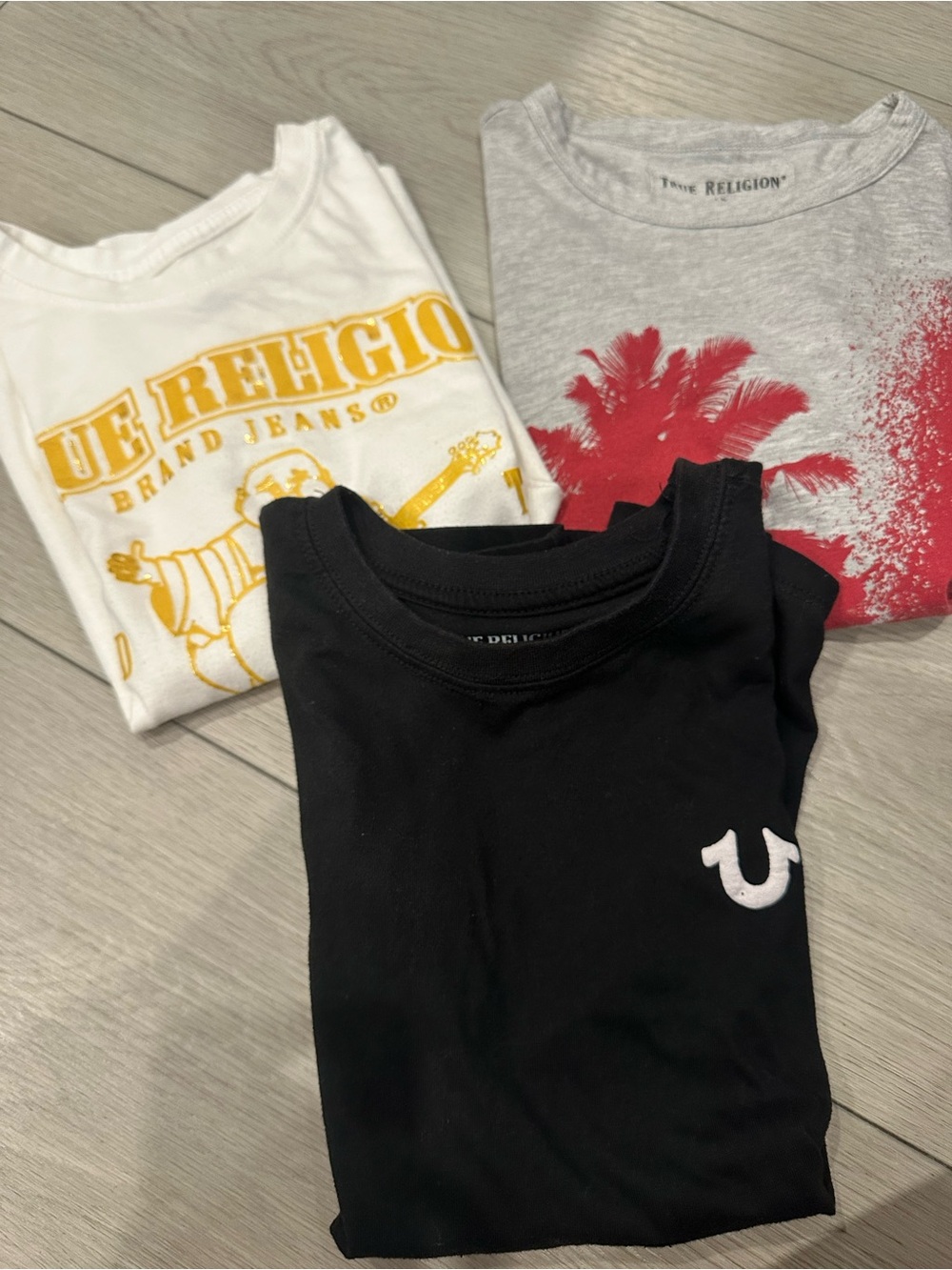True Religion Kids' 3-Pack Graphic Tees in Black, White & Gray